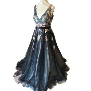 Basix SZ 14 MSRP $495 Floral Tulle Gown Evening Gala Wedding Comic Con Dress
